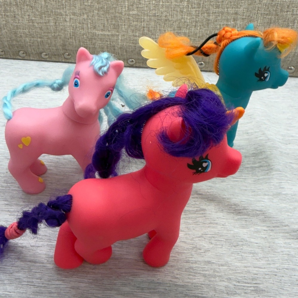 Tara Toy Pony Figure Lot of 3 Vintage Style Pink Teal Red Heart Sun Wings 1981